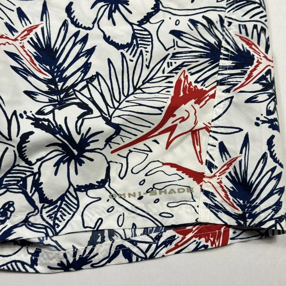 Columbia PFG Shorts Mens 34 White Fish Floral Omni Shade Board‎ Swim Trunks
